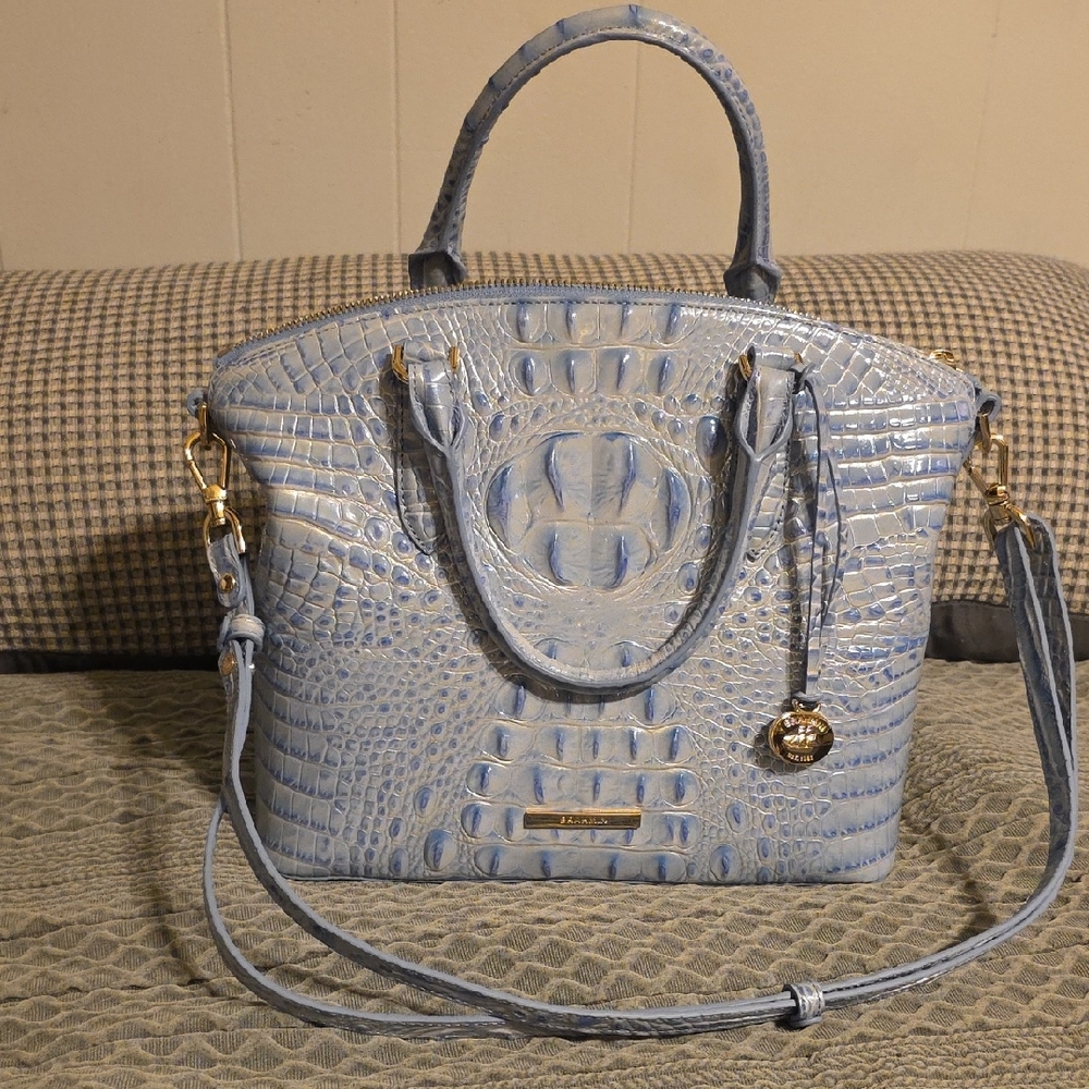 Brahmin Light Blue Crocodile-Embossed Satchel